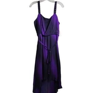 Purple Ombré Pleated High-Low Dress With Embellished Straps & Waist Tie - Sz‎ 10